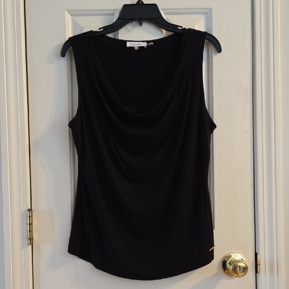 Calvin Klein Black Draped Neck Sleeveless Top